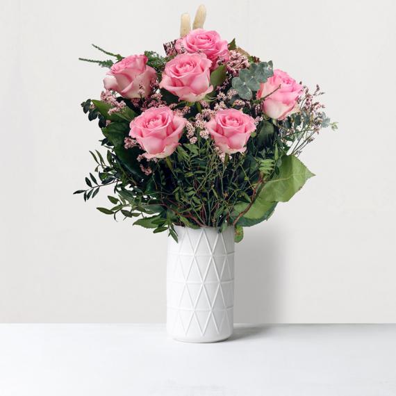 Bouquet de 6 rosas rosas