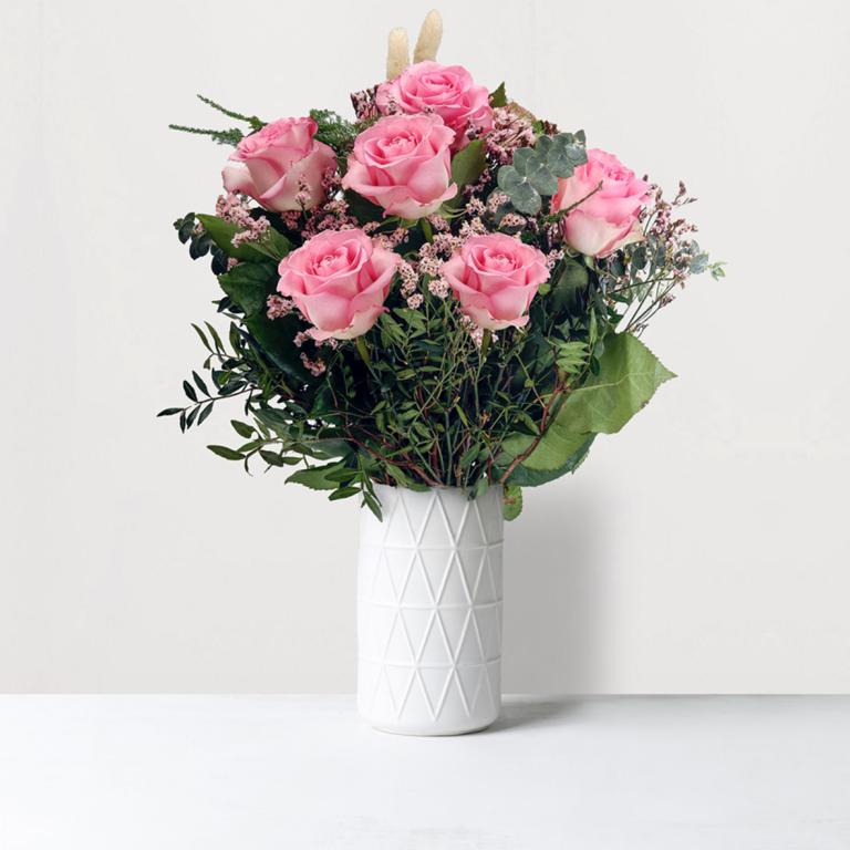 Bouquet de 6 rosas rosas